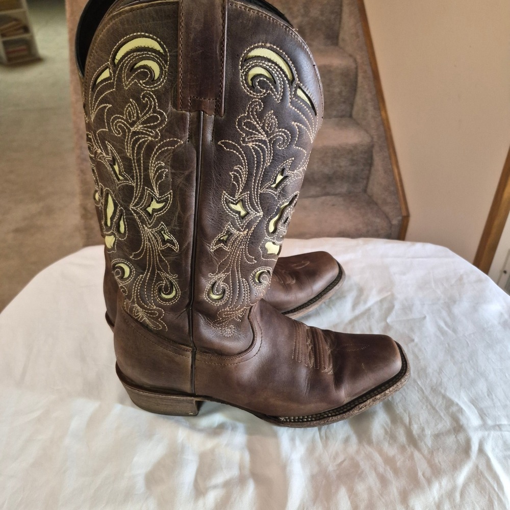 JB Dillon Reserve Brown Leather Floral Rose Inlay Western Boots JBR 6093 B 11 B